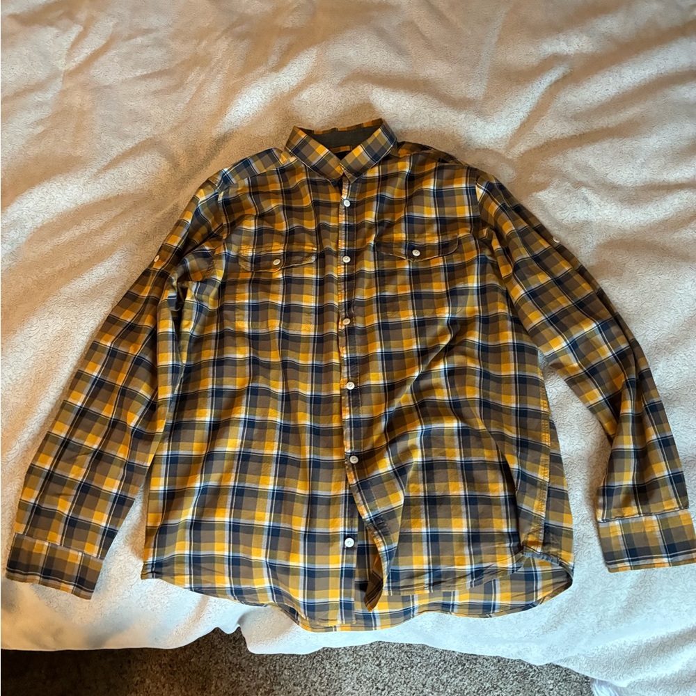 GAP Men's Casual Plaid Shirt in Yellow and Blue